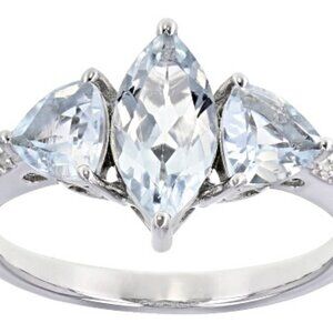 Blue Aquamarine Rhodium Over Sterling Silver Ring 1.57ctw SZ 6